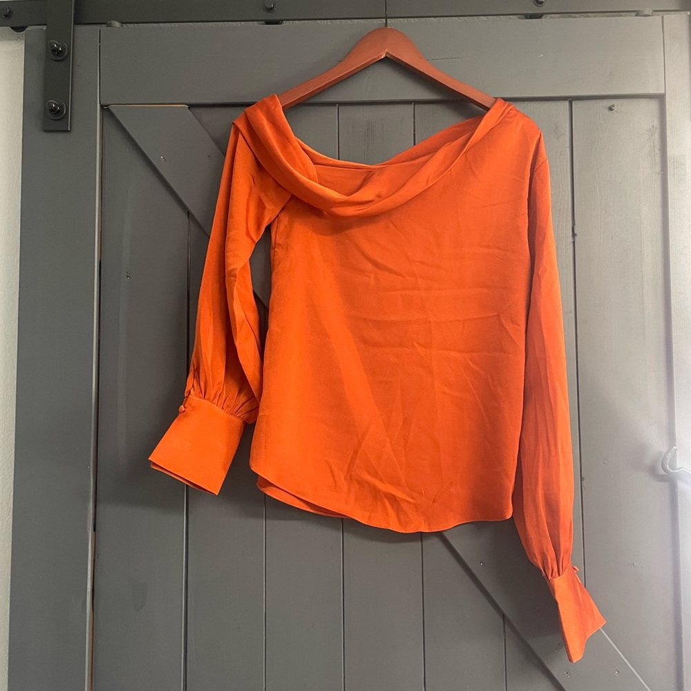 One-Shoulder Long-Sleeve Blouse in Rust Orange - Picture 5 of 5